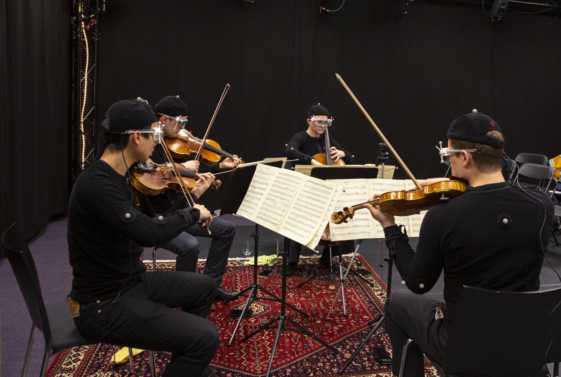 A violinist with eye-tracking glasses
